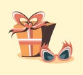 Cheerful glasses and gift box decoration retro party