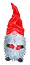 A cheerful gnome in a bright cap and red gloves with a long gray beard Royalty Free Stock Photo