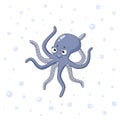 A cheerful good octopus surrounded by bubbles. Friendly little octopus.