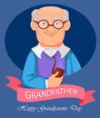 Happy Grandparents Day greeting card. Cheerful grandfather cartoon character.