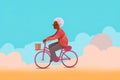 cheerful grandmother rides a bicycle. In cartoon style. .