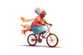 cheerful grandmother rides a bicycle. In cartoon style. .