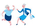Cheerful grandmothers dance incendiary dance. Royalty Free Stock Photo