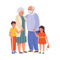 Cheerful grandparents and grandchildren flat vector illustration isolated.