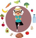 Happy Sporty Senior Woman Eating Healthy Vector Cartoon Character