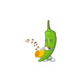 Cheerful green chili cartoon character performance with trumpet