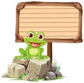 A frog sitting on stone by a blank sign Royalty Free Stock Photo