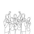 Cheerful Group Of Business People Holding Raised Hands Happy Successful Team Doodle Silhouettes Royalty Free Stock Photo