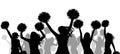 Cheerful group of cheerleders girls with pom-poms, silhouette. Vector illustration Royalty Free Stock Photo