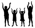 Cheerful group of children. Silhouettes of happy boys and girls. Vector illustration Royalty Free Stock Photo