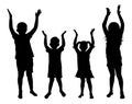 Cheerful group of children. Silhouettes of happy boys and girls. Vector illustration