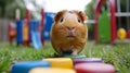 Cheerful Guinea Pig Exploring Miniature Playground
