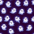 Cute Halloween Ghost Seamless Pattern Spooky Cartoon Ghosts with Various Expressions for Festive AI generated. Royalty Free Stock Photo