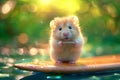 Cheerful hamster enjoying a delightful ride on a surfboard, radiating positivity and charm