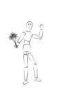 a cheerful hand-drawn man with flowers waves his hand affably. Illustration