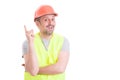 Cheerful handsome constructor finding a great solution