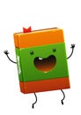 Cheerful happy book brown character with green