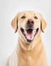 cheerful happy dog smiling beige labrador, white background illustration