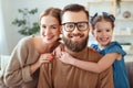 Cheerful happy family mother father and child take selfies, take pictures Royalty Free Stock Photo