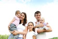 Cheerful happy family in wheat field Royalty Free Stock Photo