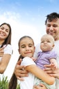 Cheerful happy family in wheat field Royalty Free Stock Photo