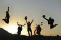 Cheerful and happy motorcyclists