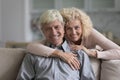 Cheerful happy senior retired married couple home portrait Royalty Free Stock Photo