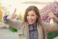 Cheerful happy woman showing thumbs up Royalty Free Stock Photo