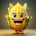 cheerful head of corn cartoon character ai generation