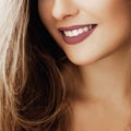 Cheerful healthy female smile with perfect natural white teeth, beauty face closeup of smiling young woman, bright Royalty Free Stock Photo