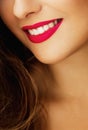 Cheerful healthy female smile with perfect natural white teeth, beauty face closeup of smiling young woman, bright Royalty Free Stock Photo