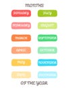 Colorful hand-drawn vector labels displaying the twelve months of the year. Calendar months from january to december Royalty Free Stock Photo