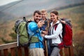 Cheerful hiker family making selfie Royalty Free Stock Photo
