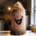 A cheerful house spirit, a small hairy round one Royalty Free Stock Photo