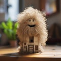 A cheerful house spirit, a small hairy round one Royalty Free Stock Photo