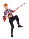 Cheerful housewife playing the broom Royalty Free Stock Photo