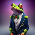 cheerful illustrated frog in modern clothes