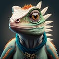 cheerful illustrated iguana in modern clothes