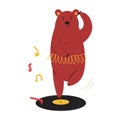 Cheerful illustration of a ballerina bear dancing on a vinyl record