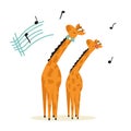 Cheerful illustration of a couple of dancing giraffes