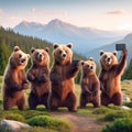 A cheerful illustration on the theme of animals taking selfies. generative AI