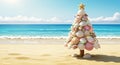 Seashell Christmas tree on a tropical sunny beach Royalty Free Stock Photo