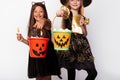 Happy girls with Jack o lantern buckets Royalty Free Stock Photo