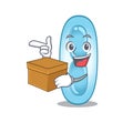 A cheerful klebsiella pneumoniae cartoon design concept having a box