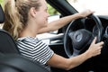 cheerful lady driving car Royalty Free Stock Photo