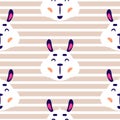 Cheerful lama baby vector beige striped seamless repeat pattern.