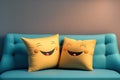 Laughing pillows cartoon characters couple, Generative AI