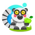 Cheerful Lemur With Pink Cheeks Sits On The Grass And Smiles. Vector Royalty Free Stock Photo