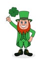 Cheerful leprechaun with clover.