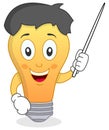 Cheerful Light Bulb Character with Pointer Royalty Free Stock Photo